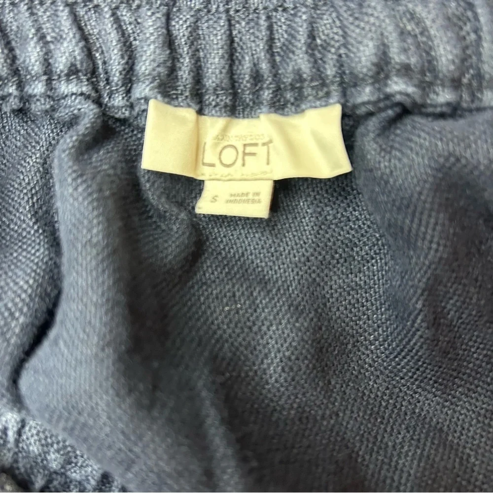 LOFT Linen Mini Skirt Navy Blue Tie Waist Pockets Women’s Size Small Summer